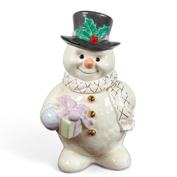 Lenox The Snowman 12" Porcelain Cookie Jar With Lid 24K Trim Family Fun Vtg 2000 - Picture 13 of 16